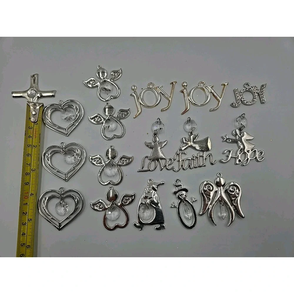 Christmas‎ Holiday Ornament Silver Colored Angels With Crystal Gems Lot Of 17